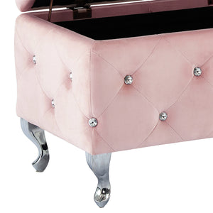Worldwide Home Furnishings Monique-storage Ottoman - Luxurious Blush Velvet With Diamond Stitching & Hidden Storage Compartment Blush Pink,Chrome Velvet,Metal 402-130bsh