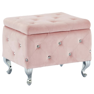Worldwide Home Furnishings Monique-sm Luxurious Storage Ottoman With Diamond Stitching And Crystal Button Tufting For Chic Décor Blush Pink,Chrome Velvet,Metal 402-130sm-bsh