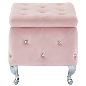 Worldwide Home Furnishings Monique-sm Luxurious Storage Ottoman With Diamond Stitching And Crystal Button Tufting For Chic Décor Blush Pink,Chrome Velvet,Metal 402-130sm-bsh