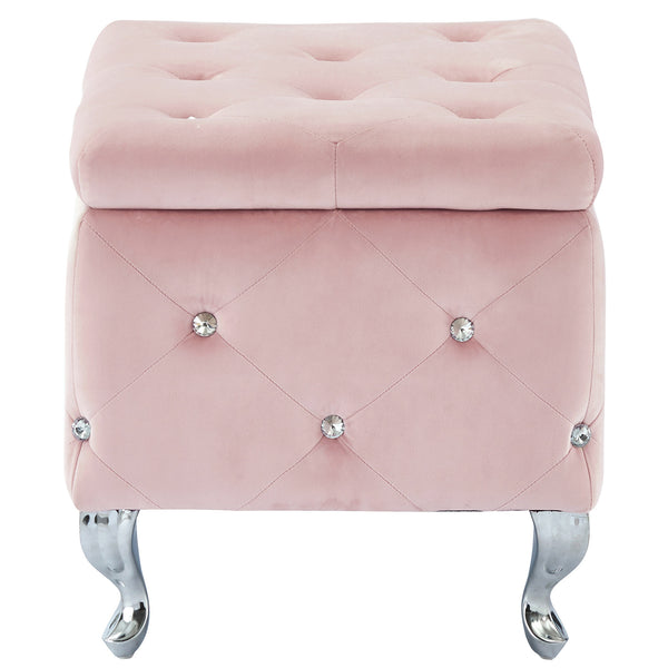 Worldwide Home Furnishings Monique-sm Luxurious Storage Ottoman With Diamond Stitching And Crystal Button Tufting For Chic Décor Blush Pink,Chrome Velvet,Metal 402-130sm-bsh