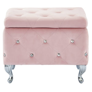Worldwide Home Furnishings Monique-sm Luxurious Storage Ottoman With Diamond Stitching And Crystal Button Tufting For Chic Décor Blush Pink,Chrome Velvet,Metal 402-130sm-bsh