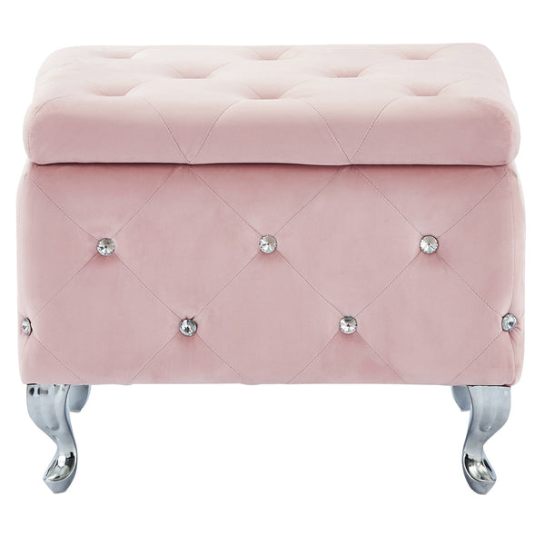 Worldwide Home Furnishings Monique-sm Luxurious Storage Ottoman With Diamond Stitching And Crystal Button Tufting For Chic Décor Blush Pink,Chrome Velvet,Metal 402-130sm-bsh