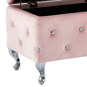 Worldwide Home Furnishings Monique-sm Luxurious Storage Ottoman With Diamond Stitching And Crystal Button Tufting For Chic Décor Blush Pink,Chrome Velvet,Metal 402-130sm-bsh