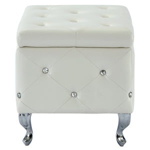 Worldwide Home Furnishings Monique-sm Luxurious Storage Ottoman With Diamond Stitching And Crystal Button Tufting For Chic Décor White,Chrome Faux Leather,Metal 402-130sm-wt