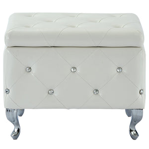 Worldwide Home Furnishings Monique-sm Luxurious Storage Ottoman With Diamond Stitching And Crystal Button Tufting For Chic Décor White,Chrome Faux Leather,Metal 402-130sm-wt