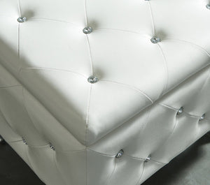 Worldwide Home Furnishings Monique-sm Luxurious Storage Ottoman With Diamond Stitching And Crystal Button Tufting For Chic Décor White,Chrome Faux Leather,Metal 402-130sm-wt