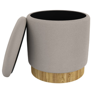 Worldwide Home Furnishings Alya-storage Modern Round Ottoman With Textured Fabric Upholstery And Spacious Hidden Storage Solution Warm Grey,Natural Fabric 402-131gy