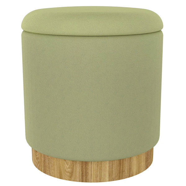 Worldwide Home Furnishings Alya-storage Modern Round Ottoman With Textured Fabric Upholstery And Spacious Hidden Storage Solution Sage,Natural Fabric 402-131sg