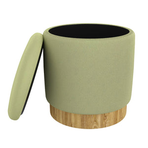 Worldwide Home Furnishings Alya-storage Modern Round Ottoman With Textured Fabric Upholstery And Spacious Hidden Storage Solution Sage,Natural Fabric 402-131sg