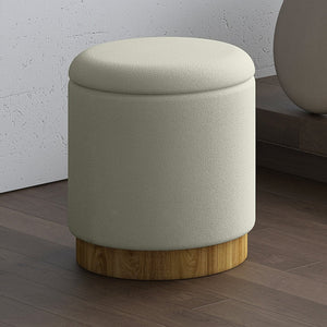 Worldwide Home Furnishings Alya-storage Modern Round Ottoman With Textured Fabric Upholstery And Spacious Hidden Storage Solution White,Natural Fabric 402-131wt