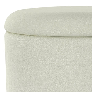 Worldwide Home Furnishings Alya-storage Modern Round Ottoman With Textured Fabric Upholstery And Spacious Hidden Storage Solution White,Natural Fabric 402-131wt