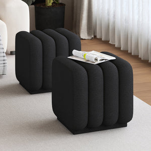 Worldwide Home Furnishings Rigel-small Textured Boucle Ottoman Bench For Stylish Seating And Relaxation In Any Space Black Boucle Fabric 402-133sm_Bk