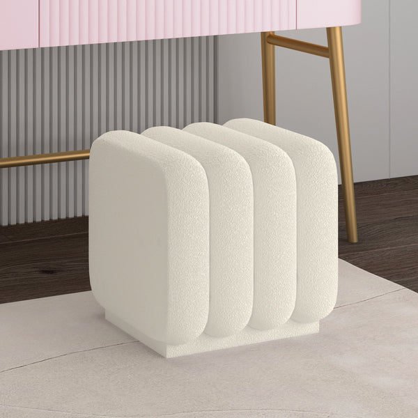 Worldwide Home Furnishings Rigel-small Textured Boucle Ottoman Bench For Stylish Seating And Relaxation In Any Space Ivory Boucle Fabric 402-133sm_Iv