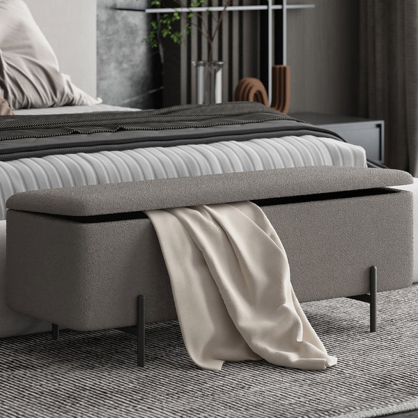 Worldwide Home Furnishings Erzo-storage Ottoman - Stylish Deep Storage Solution For Living Room, Bedroom, Or Hallway Decor Warm Grey,Black Fabric,Metal 402-136gry