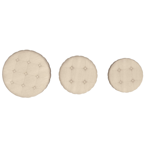 Worldwide Home Furnishings Lexi-3pc Storage Ottoman Set - Stylish Seating With Ample Storage For A Clutter-free Living Space Beige,Black Fabric,Stainless Steel 402-173bg_Bk