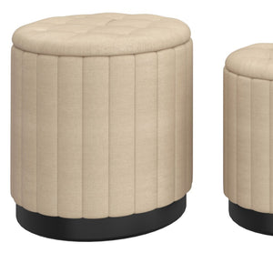 Worldwide Home Furnishings Lexi-3pc Storage Ottoman Set - Stylish Seating With Ample Storage For A Clutter-free Living Space Beige,Black Fabric,Stainless Steel 402-173bg_Bk