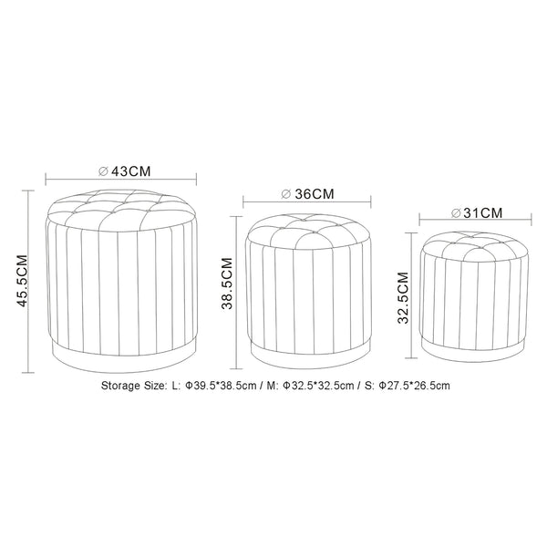 Worldwide Home Furnishings Lexi-3pc Storage Ottoman Set - Stylish Seating With Ample Storage For A Clutter-free Living Space Beige,Black Fabric,Stainless Steel 402-173bg_Bk