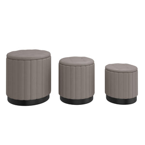 Worldwide Home Furnishings Lexi-3pc Storage Ottoman Set - Stylish Seating With Ample Storage For A Clutter-free Living Space Warm Grey,Black Fabric,Stainless Steel 402-173gy_Bk