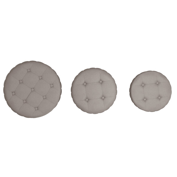 Worldwide Home Furnishings Lexi-3pc Storage Ottoman Set - Stylish Seating With Ample Storage For A Clutter-free Living Space Warm Grey,Black Fabric,Stainless Steel 402-173gy_Bk