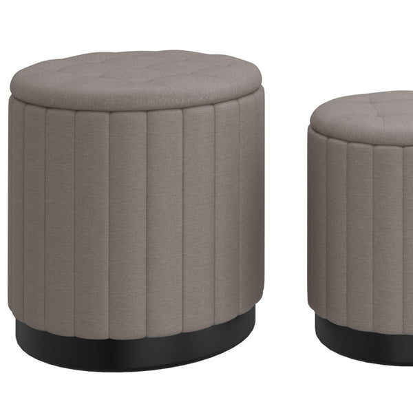Worldwide Home Furnishings Lexi-3pc Storage Ottoman Set - Stylish Seating With Ample Storage For A Clutter-free Living Space Warm Grey,Black Fabric,Stainless Steel 402-173gy_Bk