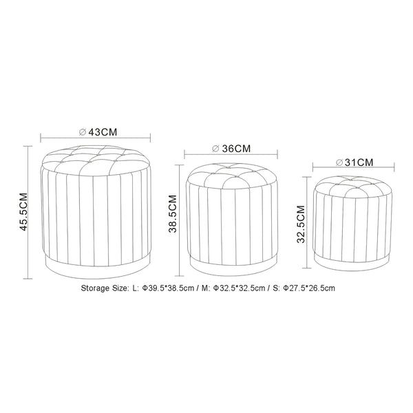 Worldwide Home Furnishings Lexi-3pc Storage Ottoman Set - Stylish Seating With Ample Storage For A Clutter-free Living Space Warm Grey,Black Fabric,Stainless Steel 402-173gy_Bk