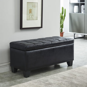 Worldwide Home Furnishings Winston-storage Ottoman - Stylish Multi-functional Piece With Durable Upholstery For Any Room Black Faux Leather 402-257bk