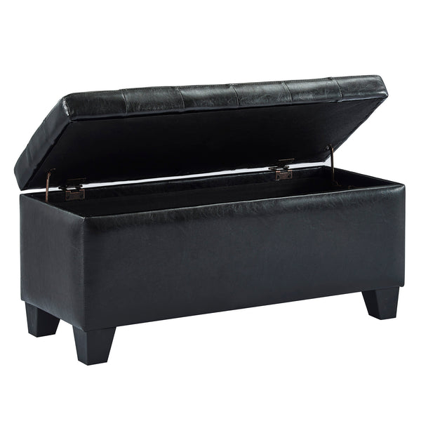Worldwide Home Furnishings Winston-storage Ottoman - Stylish Multi-functional Piece With Durable Upholstery For Any Room Black Faux Leather 402-257bk