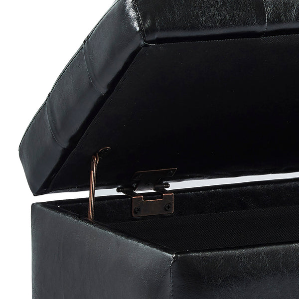 Worldwide Home Furnishings Winston-storage Ottoman - Stylish Multi-functional Piece With Durable Upholstery For Any Room Black Faux Leather 402-257bk