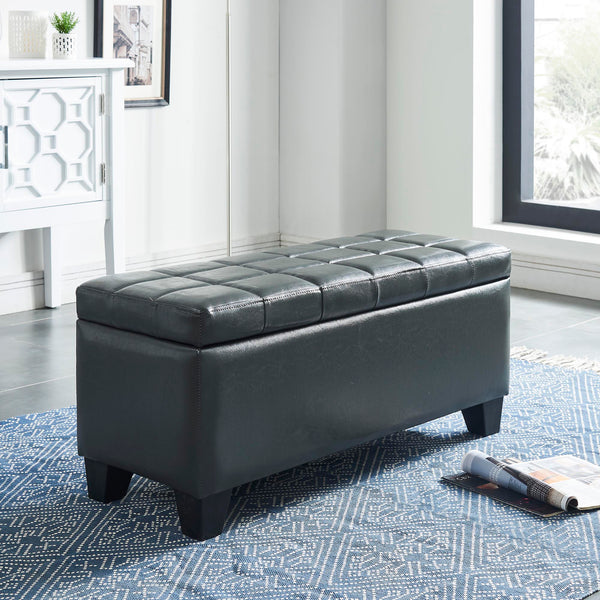 Worldwide Home Furnishings Winston-storage Ottoman - Stylish Multi-functional Piece With Durable Upholstery For Any Room Grey Faux Leather 402-257gy