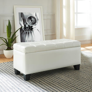 Worldwide Home Furnishings Winston-storage Ottoman - Stylish Multi-functional Piece With Durable Upholstery For Any Room White Faux Leather 402-257wt