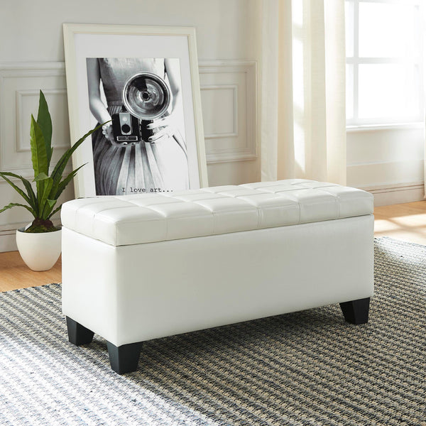 Worldwide Home Furnishings Winston-storage Ottoman - Stylish Multi-functional Piece With Durable Upholstery For Any Room White Faux Leather 402-257wt