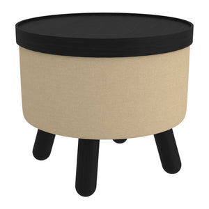 Worldwide Home Furnishings Betsy-storage Versatile Round Ottoman With Removable Tray And Sturdy Legs For Stylish Organization Beige,Black Fabric,Wood 402-376bg_Bk