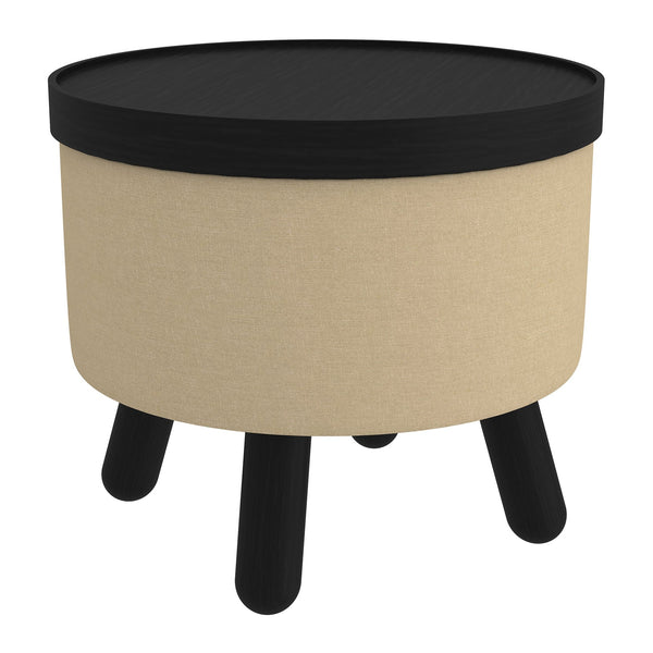 Worldwide Home Furnishings Betsy-storage Versatile Round Ottoman With Removable Tray And Sturdy Legs For Stylish Organization Beige,Black Fabric,Wood 402-376bg_Bk