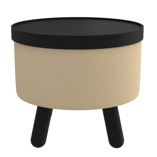 Worldwide Home Furnishings Betsy-storage Versatile Round Ottoman With Removable Tray And Sturdy Legs For Stylish Organization Beige,Black Fabric,Wood 402-376bg_Bk