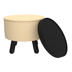 Worldwide Home Furnishings Betsy-storage Versatile Round Ottoman With Removable Tray And Sturdy Legs For Stylish Organization Beige,Black Fabric,Wood 402-376bg_Bk