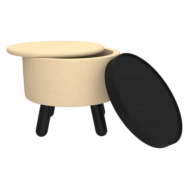 Worldwide Home Furnishings Betsy-storage Versatile Round Ottoman With Removable Tray And Sturdy Legs For Stylish Organization Beige,Black Fabric,Wood 402-376bg_Bk