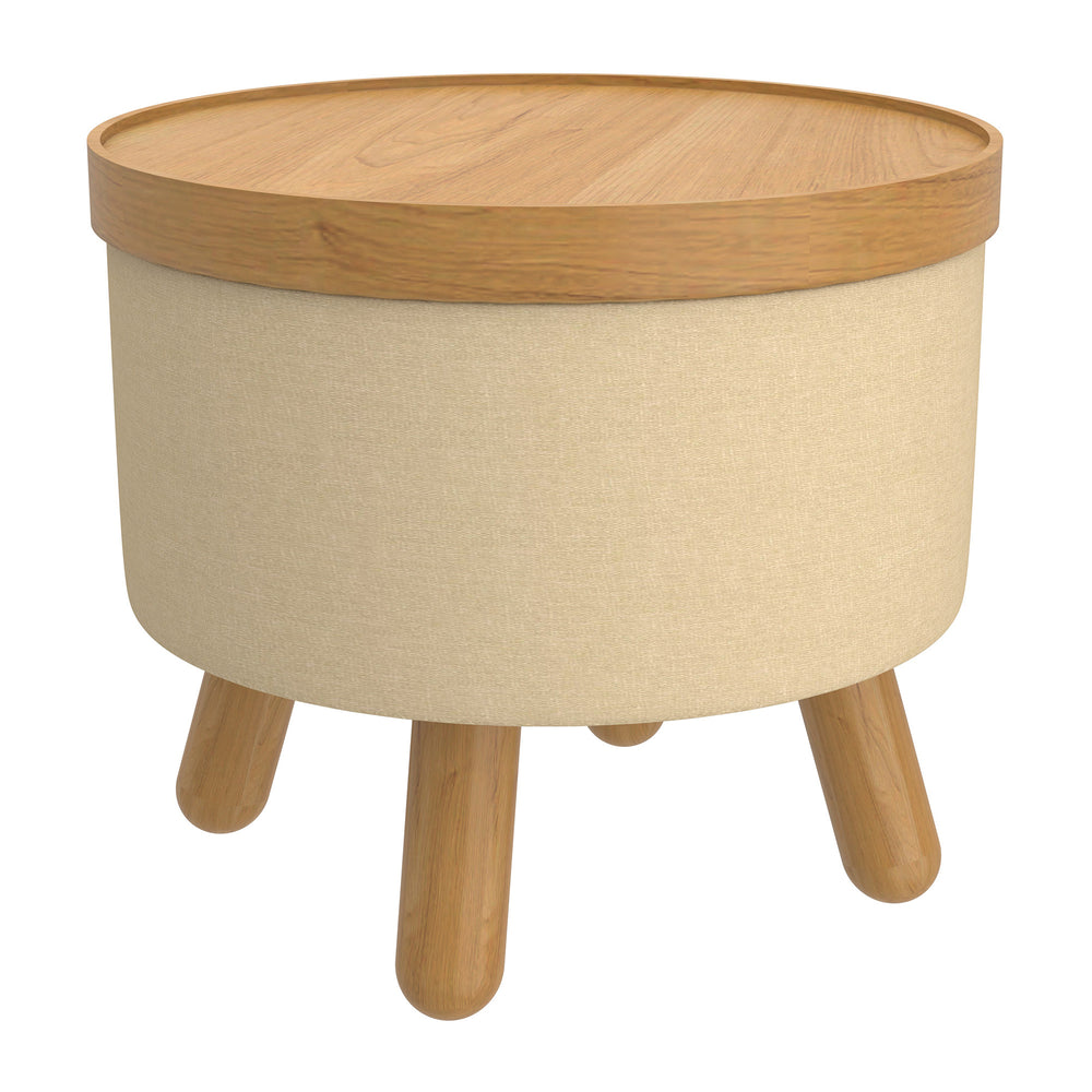 Worldwide Home Furnishings Betsy-storage Versatile Round Ottoman With Removable Tray And Sturdy Legs For Stylish Organization Beige,Natural Fabric,Wood 402-376bg_Nt