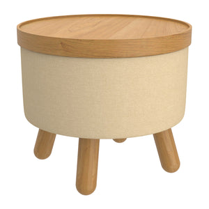 Worldwide Home Furnishings Betsy-storage Versatile Round Ottoman With Removable Tray And Sturdy Legs For Stylish Organization Beige,Natural Fabric,Wood 402-376bg_Nt