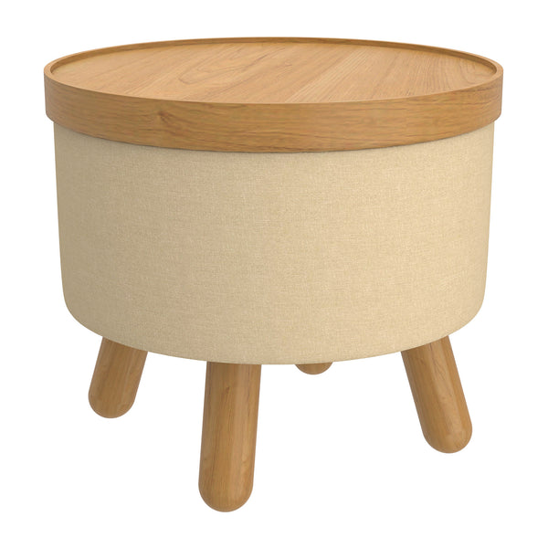 Worldwide Home Furnishings Betsy-storage Versatile Round Ottoman With Removable Tray And Sturdy Legs For Stylish Organization Beige,Natural Fabric,Wood 402-376bg_Nt