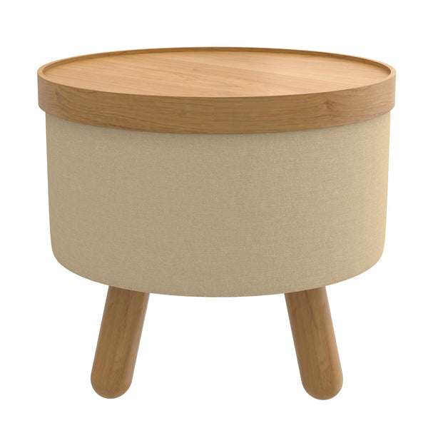 Worldwide Home Furnishings Betsy-storage Versatile Round Ottoman With Removable Tray And Sturdy Legs For Stylish Organization Beige,Natural Fabric,Wood 402-376bg_Nt