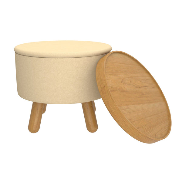 Worldwide Home Furnishings Betsy-storage Versatile Round Ottoman With Removable Tray And Sturdy Legs For Stylish Organization Beige,Natural Fabric,Wood 402-376bg_Nt