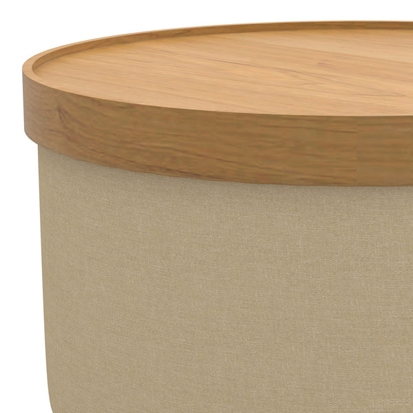 Worldwide Home Furnishings Betsy-storage Versatile Round Ottoman With Removable Tray And Sturdy Legs For Stylish Organization Beige,Natural Fabric,Wood 402-376bg_Nt