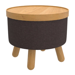 Worldwide Home Furnishings Betsy-storage Versatile Round Ottoman With Removable Tray And Sturdy Legs For Stylish Organization Charcoal,Natural Fabric,Wood 402-376ch_Nt