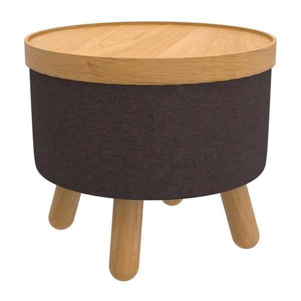 Worldwide Home Furnishings Betsy-storage Versatile Round Ottoman With Removable Tray And Sturdy Legs For Stylish Organization Charcoal,Natural Fabric,Wood 402-376ch_Nt