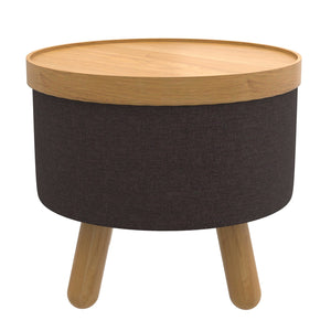 Worldwide Home Furnishings Betsy-storage Versatile Round Ottoman With Removable Tray And Sturdy Legs For Stylish Organization Charcoal,Natural Fabric,Wood 402-376ch_Nt