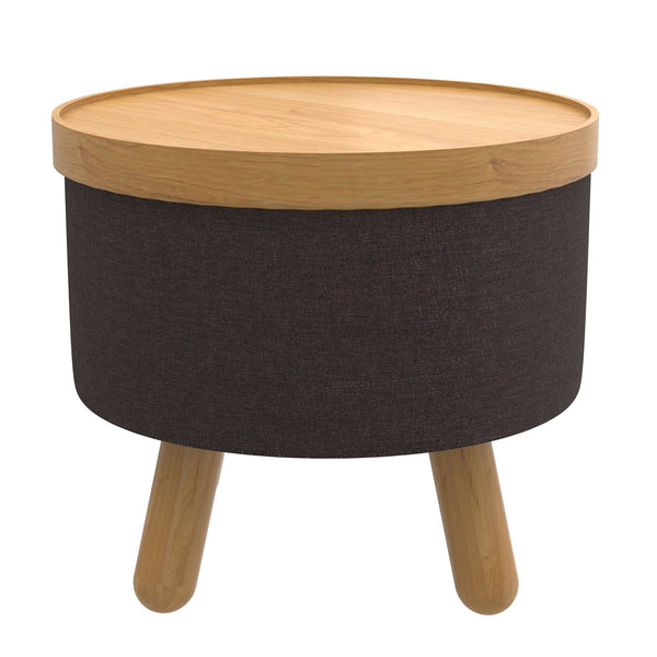 Worldwide Home Furnishings Betsy-storage Versatile Round Ottoman With Removable Tray And Sturdy Legs For Stylish Organization Charcoal,Natural Fabric,Wood 402-376ch_Nt