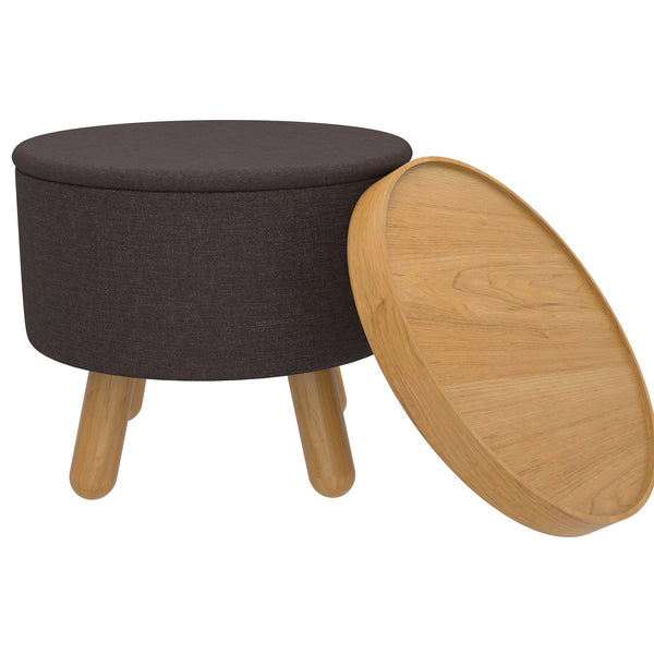 Worldwide Home Furnishings Betsy-storage Versatile Round Ottoman With Removable Tray And Sturdy Legs For Stylish Organization Charcoal,Natural Fabric,Wood 402-376ch_Nt