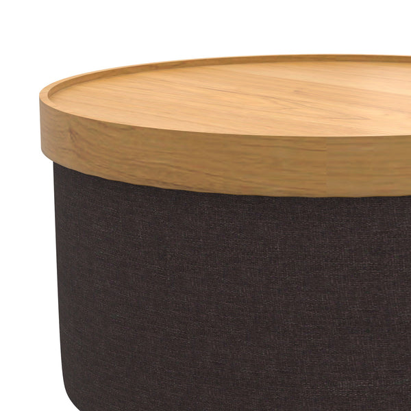 Worldwide Home Furnishings Betsy-storage Versatile Round Ottoman With Removable Tray And Sturdy Legs For Stylish Organization Charcoal,Natural Fabric,Wood 402-376ch_Nt