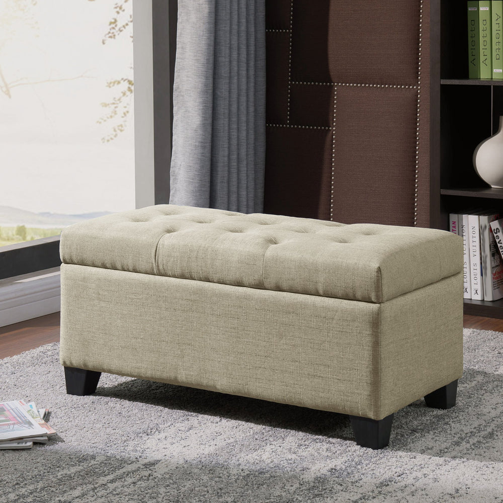 Worldwide Home Furnishings Harper-storage Ottoman - Stylish Button-tufted Design With Deep Storage And Safety-stop Hinges Beige Fabric 402-503bg