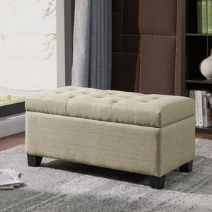Worldwide Home Furnishings Harper-storage Ottoman - Stylish Button-tufted Design With Deep Storage And Safety-stop Hinges Beige Fabric 402-503bg